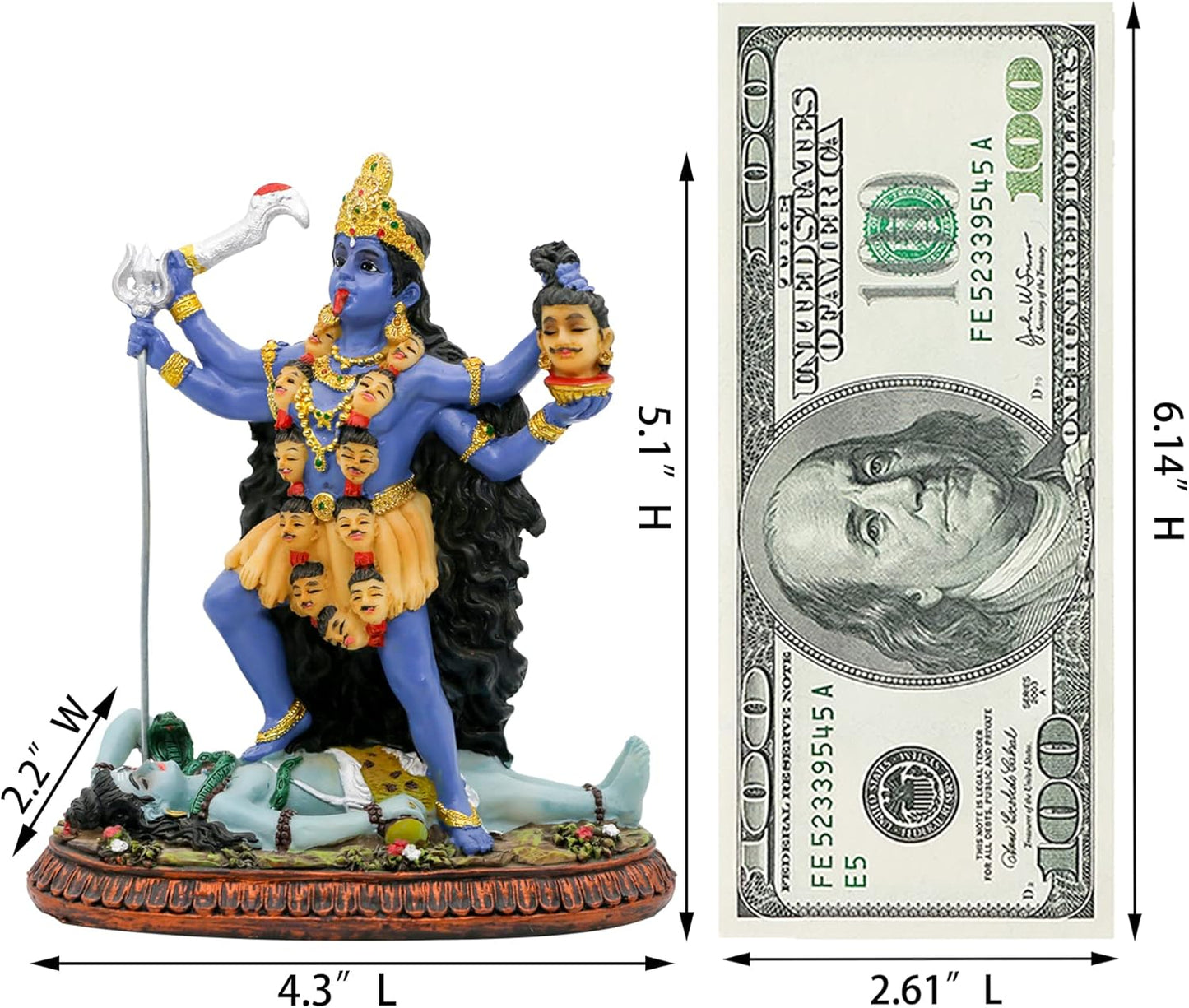 alikiki Hindu God Kali Ma Statue - India God Kali Bhavatarini Destroyer Idol Hindu God of Time and Death Figurine Murti Diwali Pooja Gifts Home Office Temple Mandir Altar Puja Item