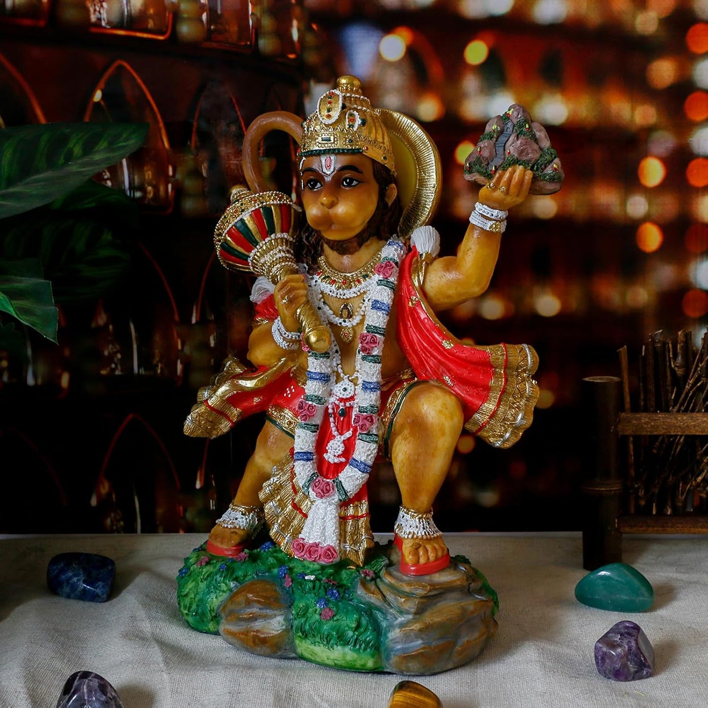 Hindu God Flying Hanuman Statue - 9.2”H Jayanti Murti Pooja Diwali Gift for Indian Friend Family Altar Puja Item Home Office Temple Mandir Shrine Yoga Meditation Spiritual Decoration diwali gifts diwali gifts indian