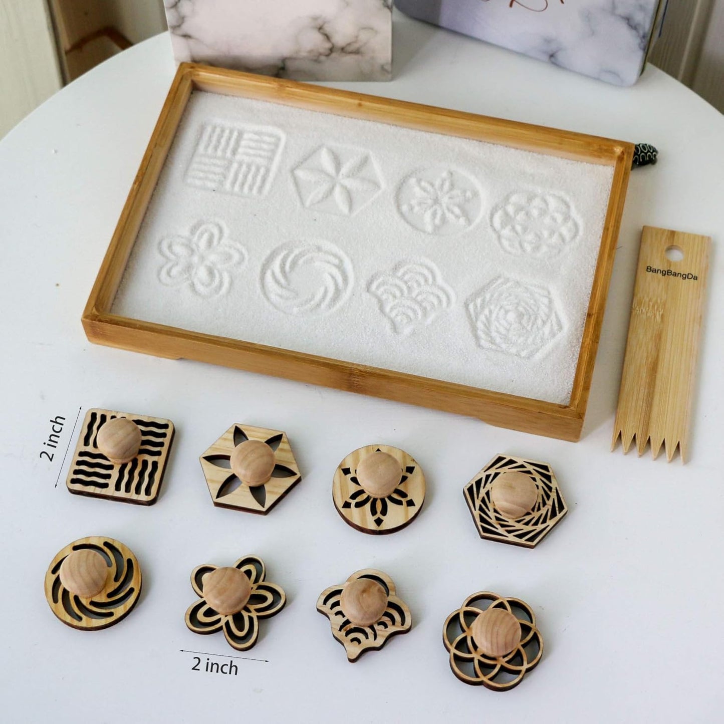 BangBangDa Zen Garden Stamps Rake Gifts - Patterns Sand play Therapy Kit Meditation Tool Accessories Supplier Mini Office Tabletop Miniature Sandbox Father Mother Mon Dad Man Women Zen Gifts