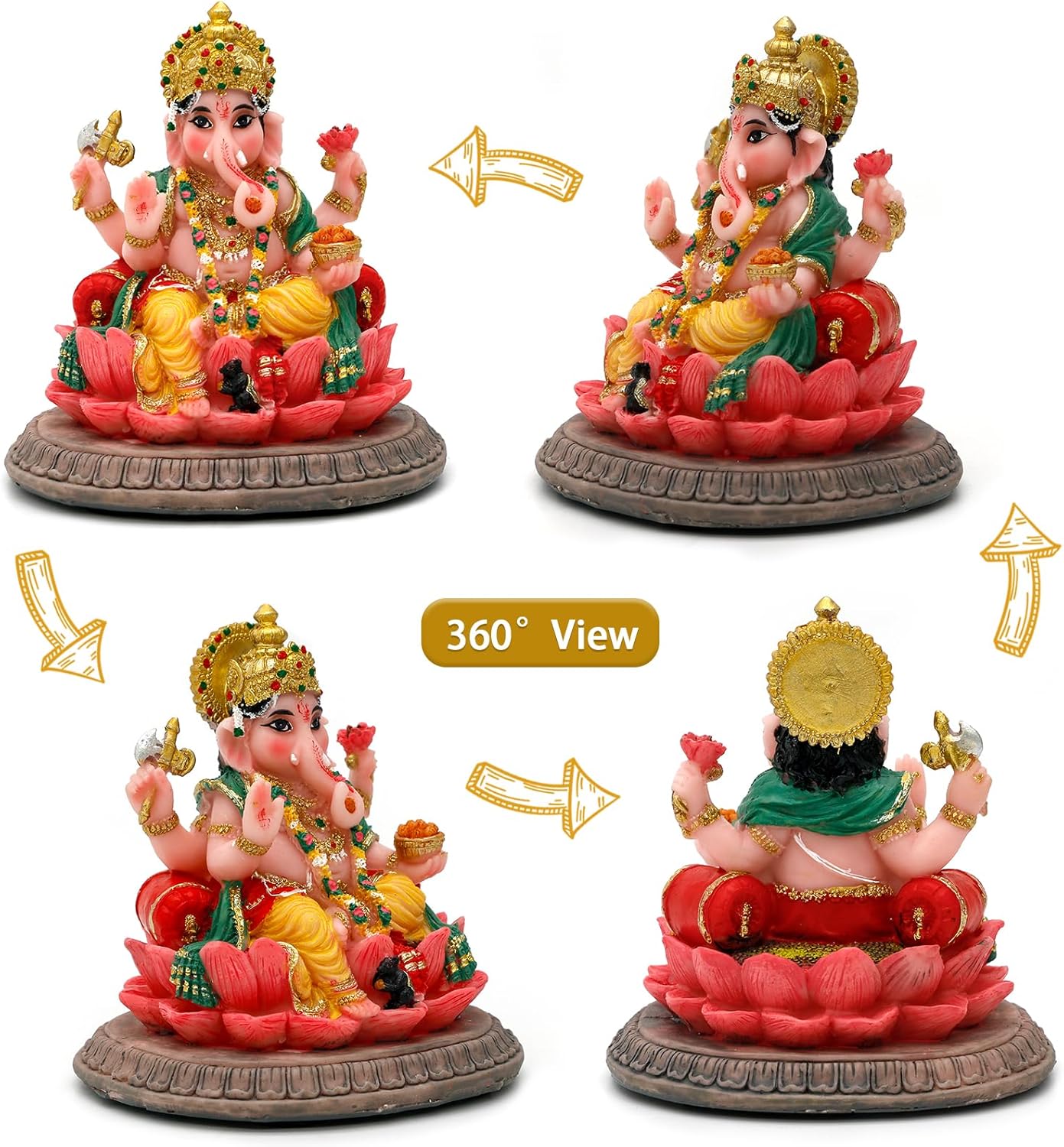 Indian Gifts Lord Ganesha Statue - 3.6" H Hindu Idol Ganesha for Car Dashboard Ganpati Diwali Gift for Indian Man Women Altar Yoga Studio Meditation Office Home Temple Mandir Puja Item