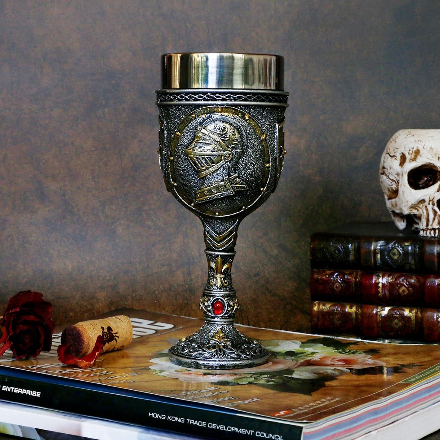 alikiki Medieval Armor Knight Wine Goblet - Renaissance Royal Warrior Chalice Drinkware - 7oz Stainless Steel Drinking Cup for Middle Ages War Decor Party Birthday Father Day Gift Men Boy