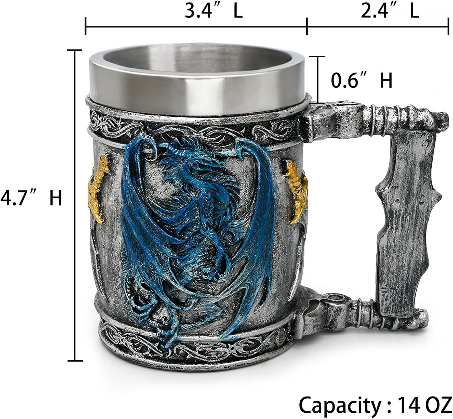 Medieval Blue Dragon D&D Game Mug of Throne Merchandise Beer Steins Viking Tankard Mug Stainless Coffee Cup Gift Mugs for Men Dragon Collector Themed Party Decoration