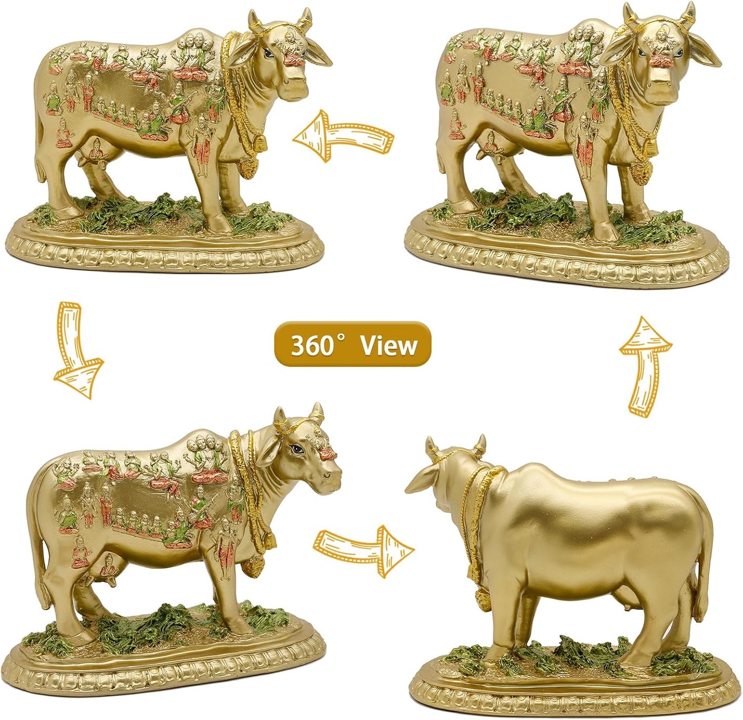 Hindu God Nandi Statue - Hinduism Sacred Cow Figurine for Home Mandir Puja Item Temple Pooja Statue Diwali Gifts for Indian Friends Man Woman