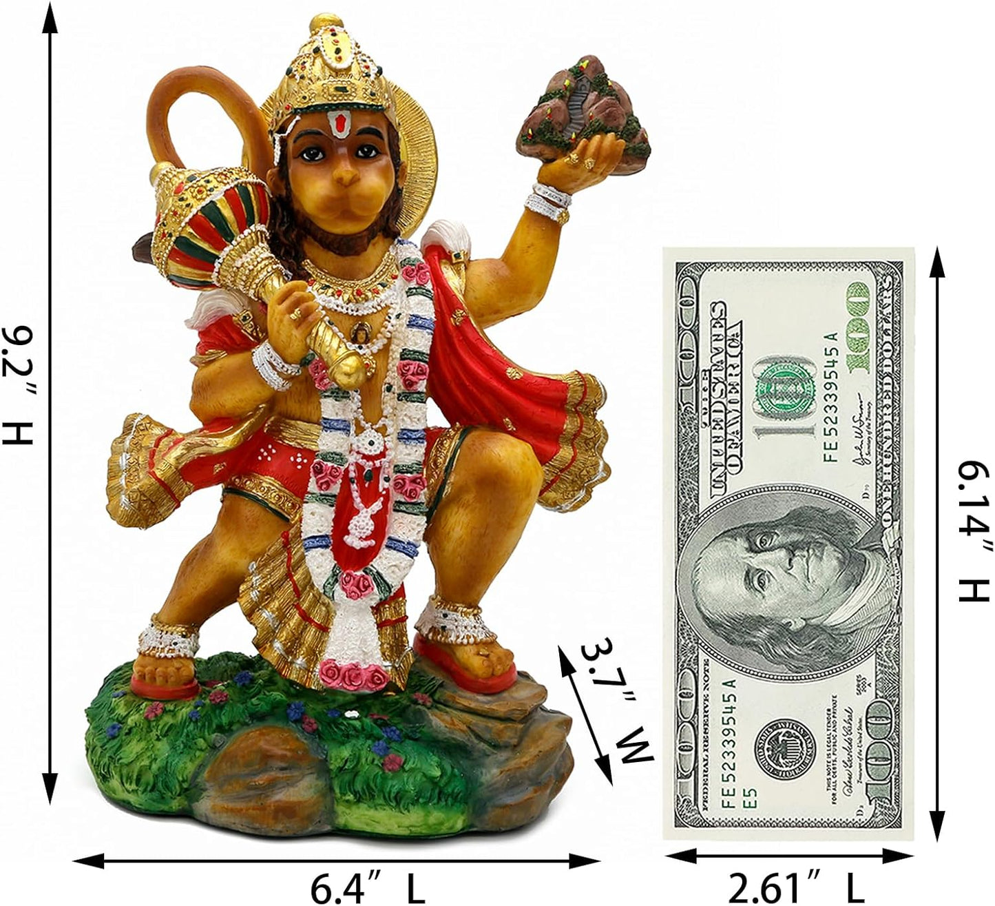 Hindu God Flying Hanuman Statue - 9.2”H Jayanti Murti Pooja Diwali Gift for Indian Friend Family Altar Puja Item Home Office Temple Mandir Shrine Yoga Meditation Spiritual Decoration diwali gifts diwali gifts indian