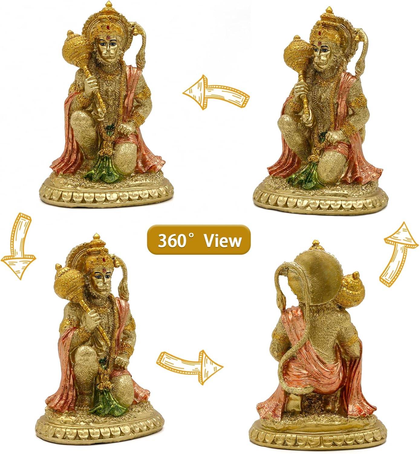 alikiki Hindu Ramayana Hanuman Statue- 6.1" H Indian God Statue Hinduism Devotee Lord Rama Shrine Altar Decor India Home Office Temple Mandir Pooja Items