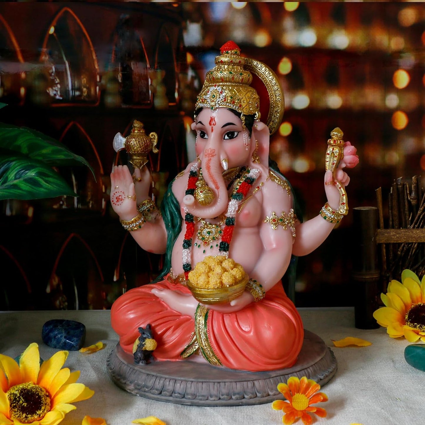 Gifts for Indian Ganesha Statue - 8.4" H Murti Hindu God Ganesh Statue Diwali Gift for Indian Man Women Altar Pooja Decoration Yoga Meditation Room Decor Home Temple Mandir Puja Item