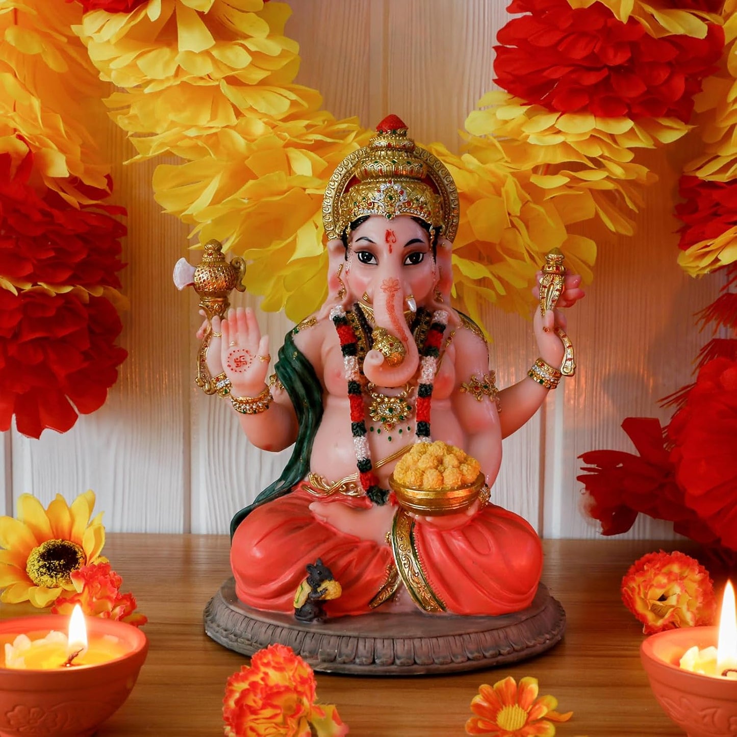 Gifts for Indian Ganesha Statue - 8.4" H Murti Hindu God Ganesh Statue Diwali Gift for Indian Man Women Altar Pooja Decoration Yoga Meditation Room Decor Home Temple Mandir Puja Item