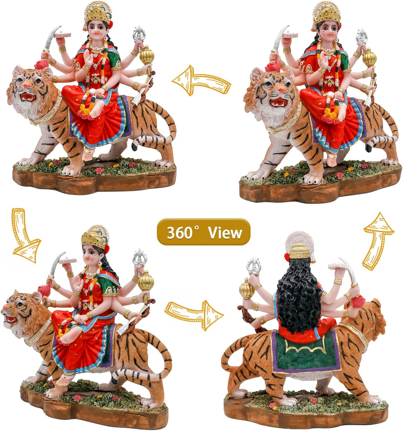 alikiki Indian God Durga Idol – 8.5” Hindu Goddess Durga on Tiger Statue India Murti Home Office Temple Mandir Altar Pooja Item Diwali Gift for Indian People Deepavali Puja Decoration durga statue goddess