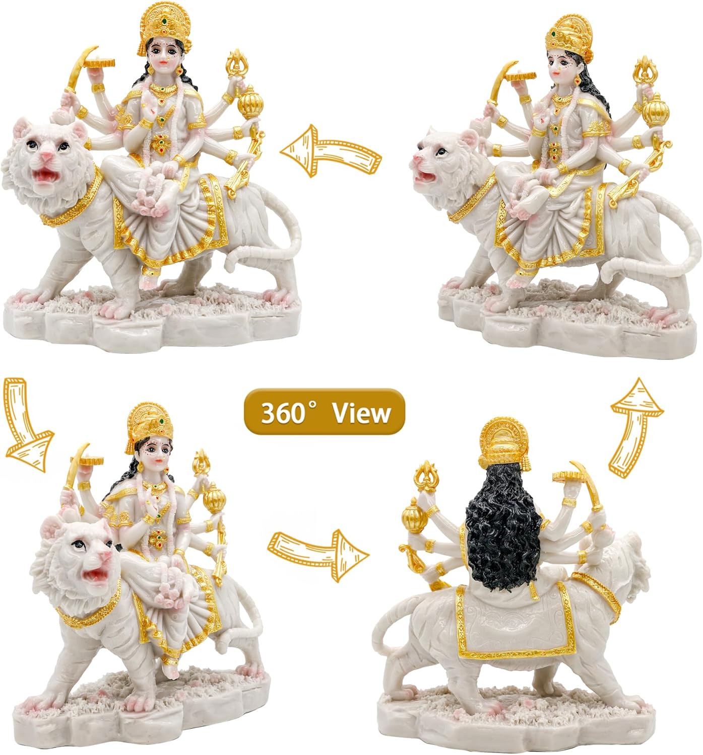 alikiki Durga Mata Idol Statue– 8.5” Marble Color Hindu Goddess Durga on Tiger Sculpture India Diwali Gifts Home Office Temple Mandir Altar Pooja Murti Item Deepavali Gifts for Indian