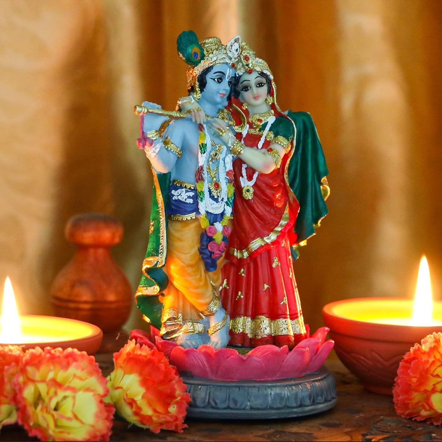 alikiki Indian God Radha Krishna Statue - 5.7”H Hindu Goddess Radha and God Krishna Sculptur India Murti Item Home Office Temple Mandir Shrine Altar Pooja Item