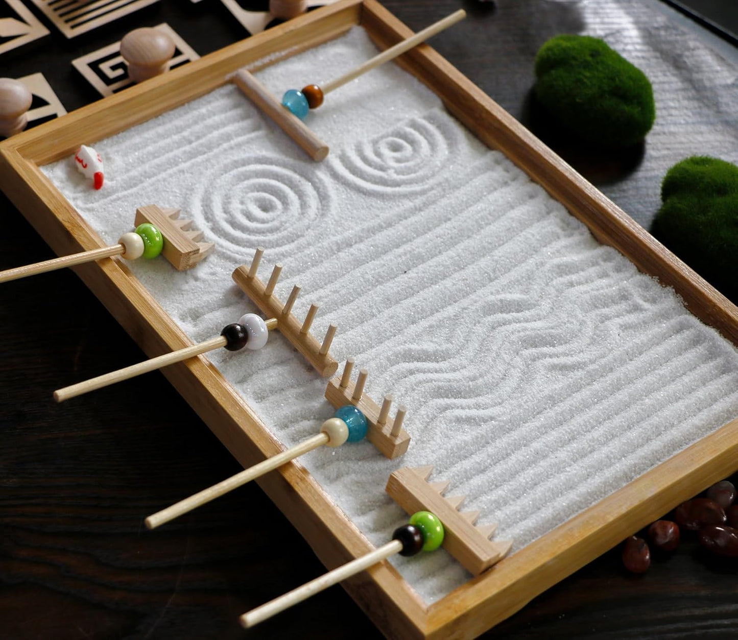 Mini Japanese Zen Garden Rake - Desktop Zen Garden Accessories Zen Garden Tools Kit Set Stamp for Desk Sand Zen Garden Decor for Home Office Mediation Relaxation Zen Gifts for Woman Lady Man Birthday