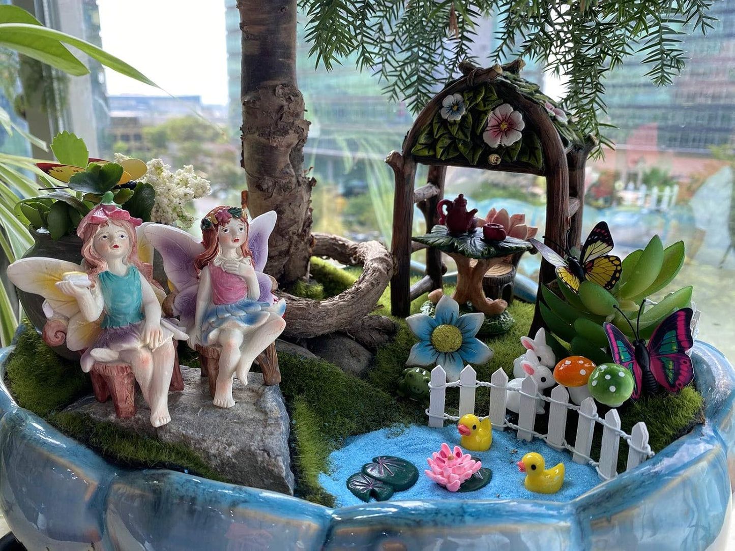 BangBangDa Miniature Fairy Garden Fairies - Mini Village Fairy Houses Accessories Flower Succulent Garden for Kids Girl Boy Birthday Gifts Patio Indoor Outdoor Garden Set Kit Decor