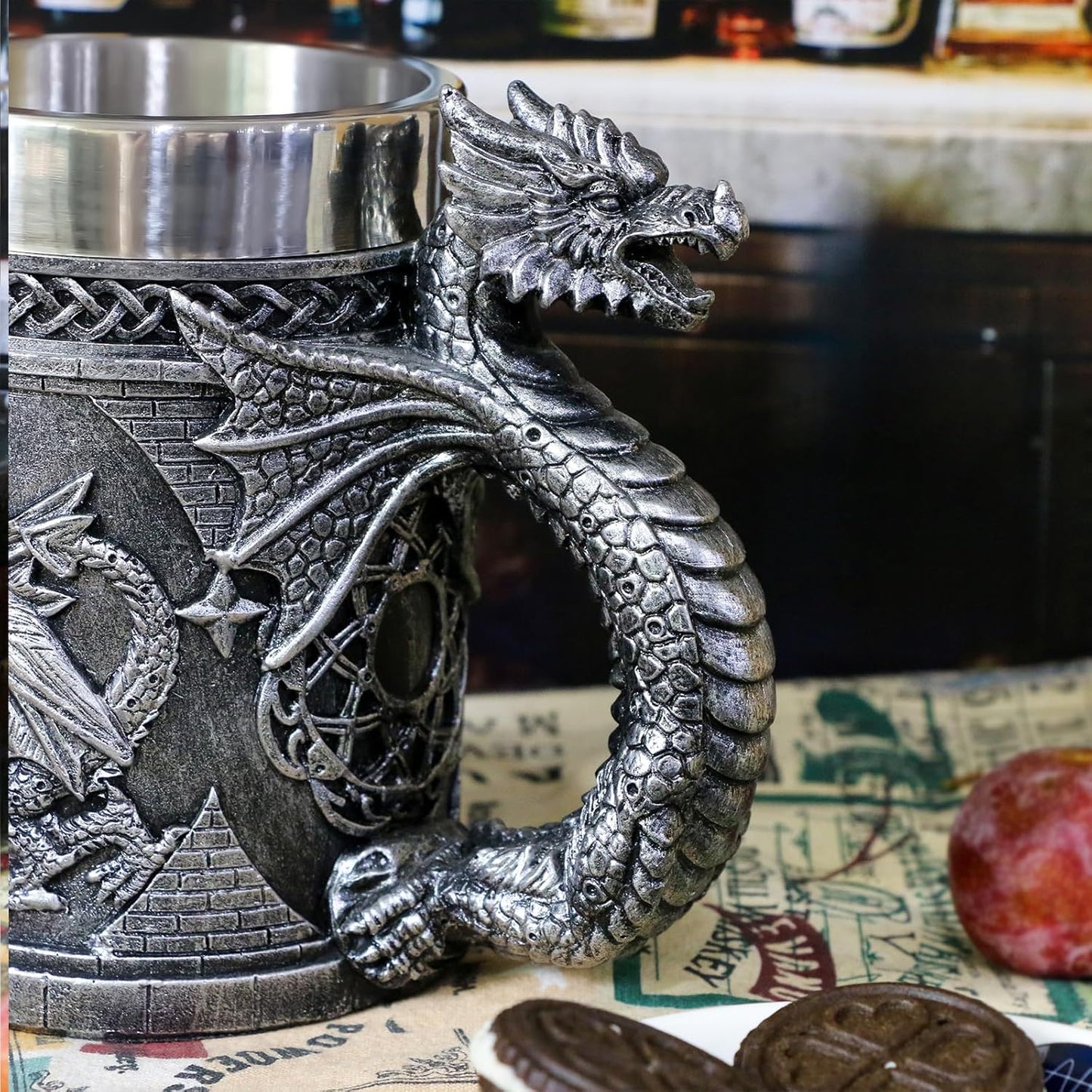 Medieval D&D Dragon Game Mug of Thrones Merchandise 21oz Large Beer Steins Viking Tankard Mug Stainless Coffee Cup Gift Mug for Dragon Collector, Themed Party Decoration