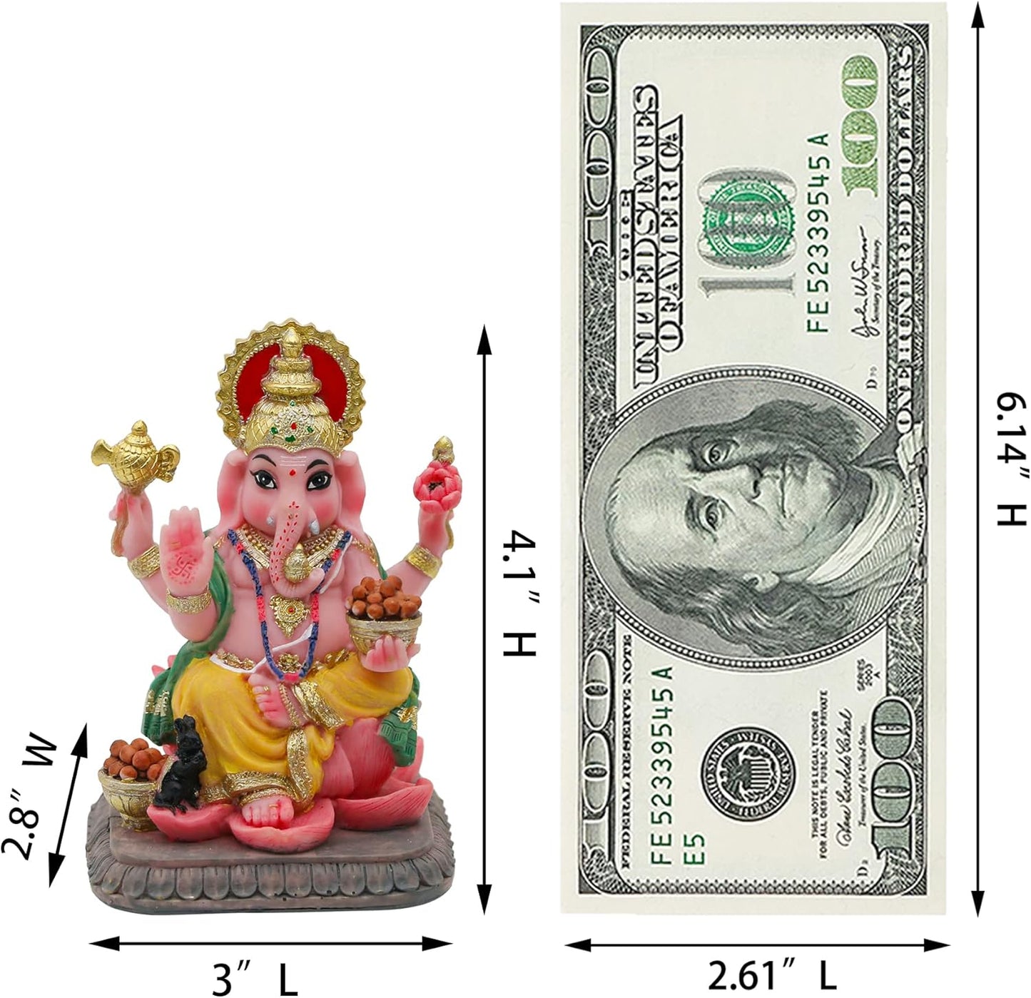 alikiki Indian God Lord Ganesha Statue - 4.1”H Multicolor Hindu idol Ganesh for Car Dashboard Decor India Murit Home Office Mandir Temple Altar Pooja Item Diwali Puja Gifts