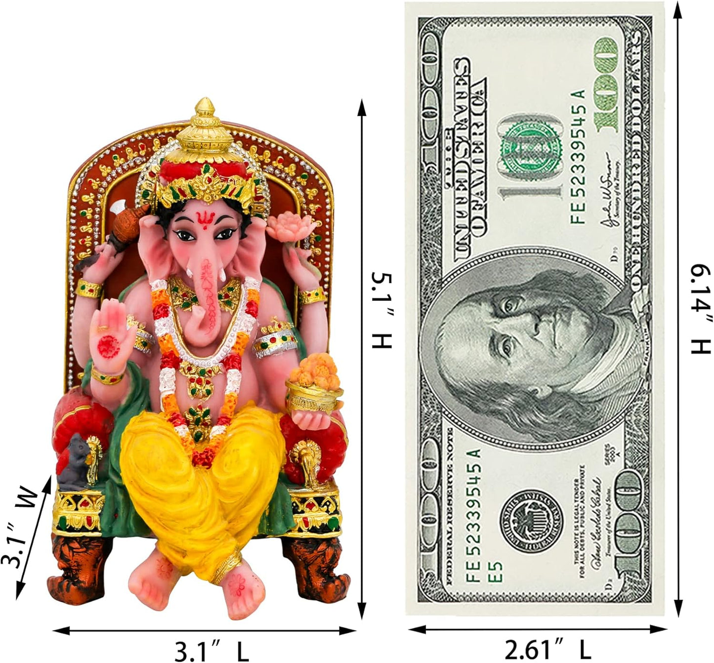 alikiki Hindu God Ganesha Statue Figurine - Indian Idol Sitting Lord Ganesh Statue India Murti Item Ganpati Home Office Temple Mandir Altar Pooja Gifts Diwali Puja Gifts