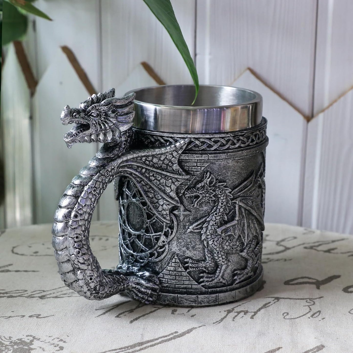 alikiki Medieval GOT Dragon Mug - Dragons Coffee Mug Gifts for Men - 14OZ Stainless Drinking Cup Beer Steins Dragon Themed Party Decoration