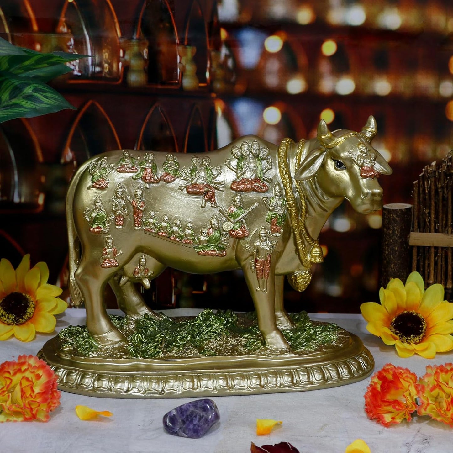 Hindu God Nandi Statue - Hinduism Sacred Cow Figurine for Home Mandir Puja Item Temple Pooja Statue Diwali Gifts for Indian Friends Man Woman