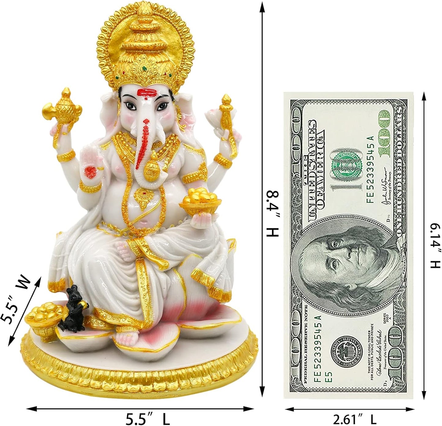 alikiki Hindu God Ganesh Chaturthi Figurine - 8.4”H Indian Idol Ganesha Statue Ganpati Elephant Hindu God Pooja Item Diwali Home Office Meditation Room Temple Mandir Altar Shrine Puja Decor