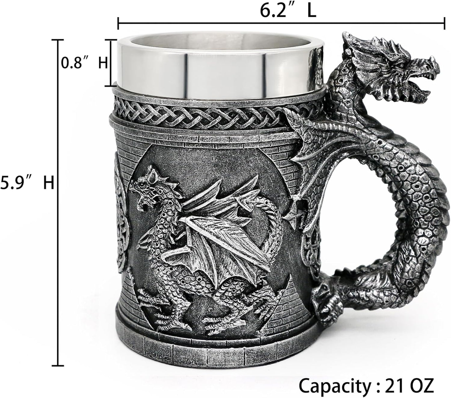 Medieval D&D Dragon Game Mug of Thrones Merchandise 21oz Large Beer Steins Viking Tankard Mug Stainless Coffee Cup Gift Mug for Dragon Collector, Themed Party Decoration