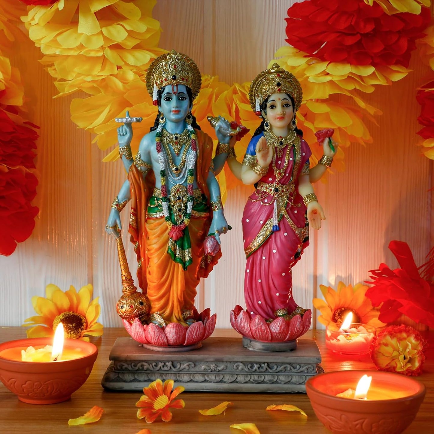 Hindu God Lakshmi Narayan Statue - 8.8” H Laxmi Narayan Sculpture Indian Diwali Pooja Item Murti Gifts for Indian Couple Friends Family Diwali Gifts Home Office Mandir Temple Puja Decor