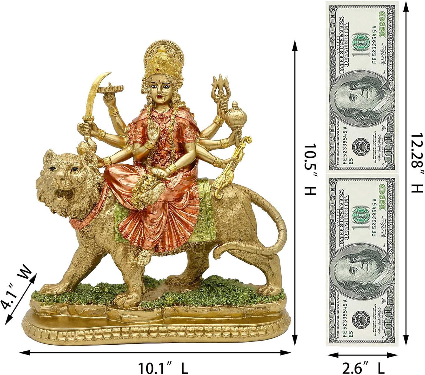 alikiki Hindu Goddess Lord Durga Statue - India God Antique Gold Durga Murti Idol Home Temple Puja Sculpture Indian Diwali Day Mandir Pooja Decoration