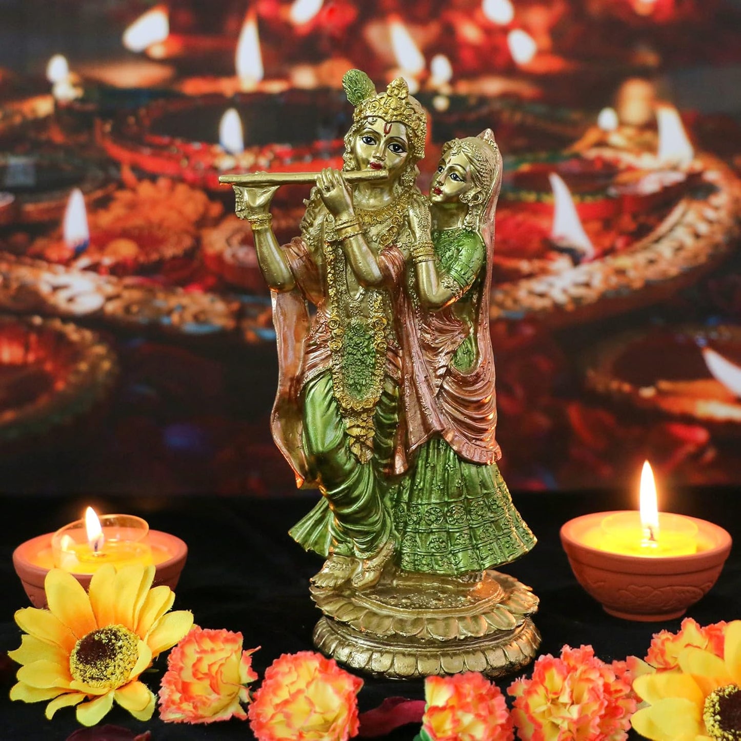 alikiki Hindu Idol Radha Krishna Statue - Indian God Goddess Figurine Murti Pooja Item Home Office Temple Mandir Puja Item India Buddha Diwali Wedding Gifts Meditation Altar Shrine Kit