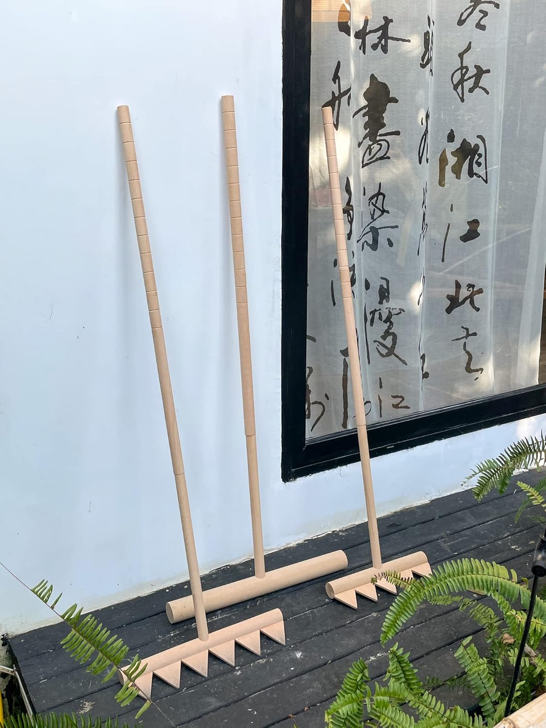 Large Zen Garden Rake Tool - 48" L 6 Tine Saw Tooth Outdoor Japanese Garden Rakes Full Size DIY Meditation Rock Sand Garden Zen Wooden Rake Accessories Tress Relief Gifts for Adult