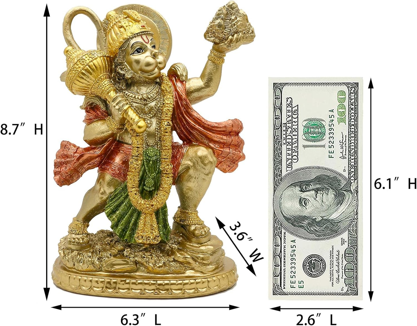 alikiki Hindu God Flying Hanuman Statue - India Idol Murti Pooja Sculpture Home Temple Mandir Pooja Decor Yoga Meditation Room Altar Puja Item Spirtitual Gifts