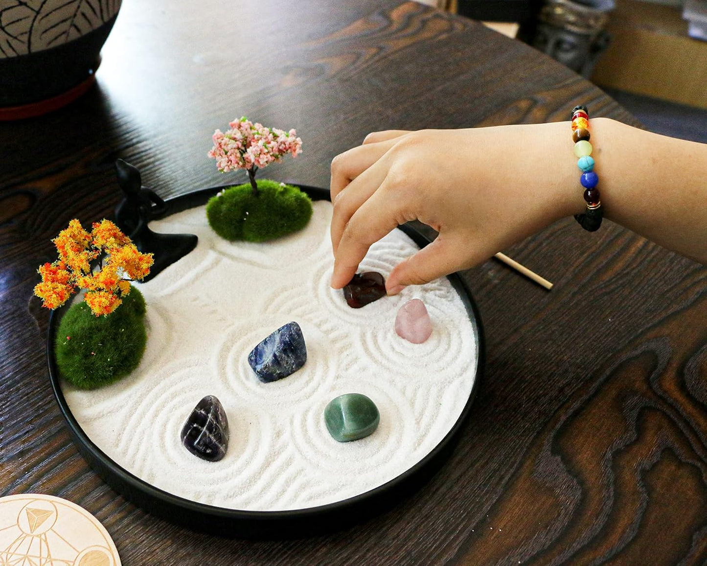 BangBangDa Tabletop Chakra Yoga Zen Garden - Meditation Altar Zen Kit Set Japanese Crystal Quartz Rock Sand Zen Garden Home Office Spiritual Zen Gifts for Friends Adults Women