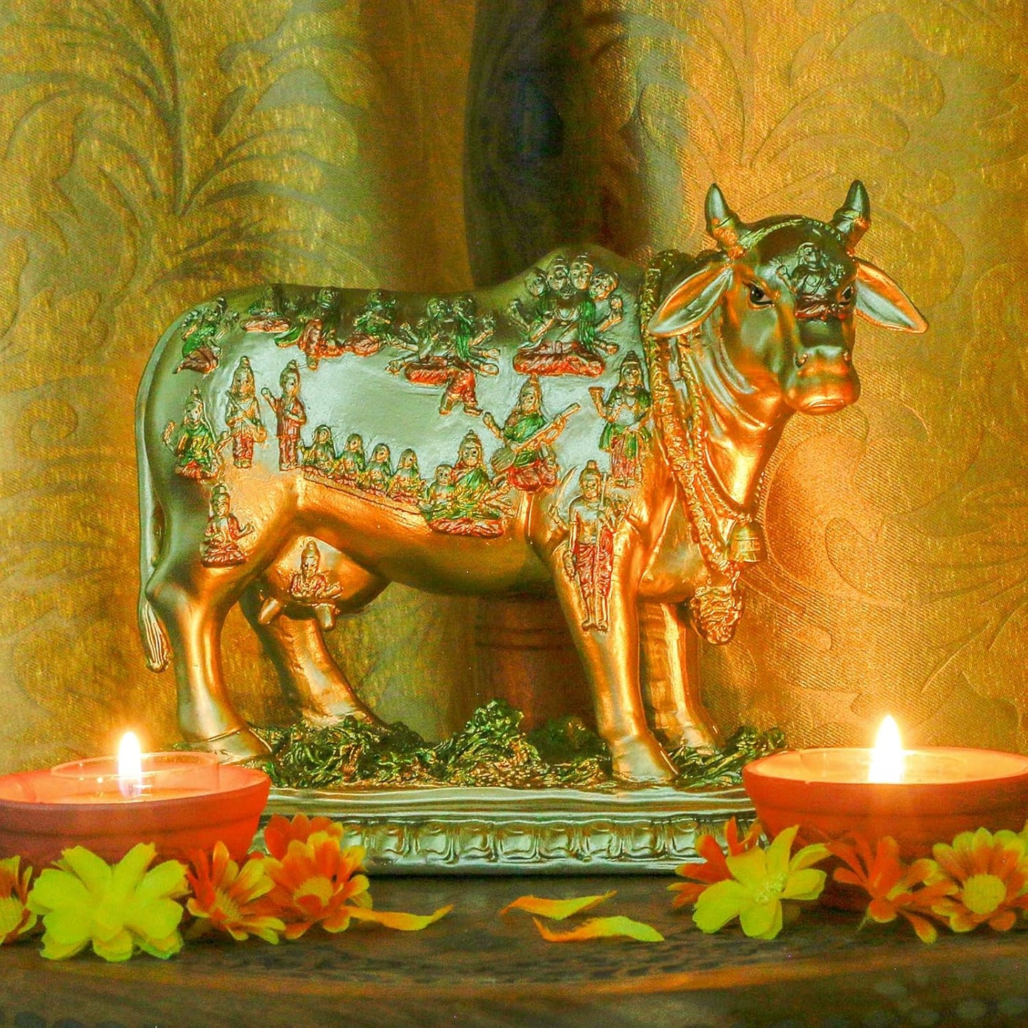 Hindu God Nandi Statue - Hinduism Sacred Cow Figurine for Home Mandir Puja Item Temple Pooja Statue Diwali Gifts for Indian Friends Man Woman