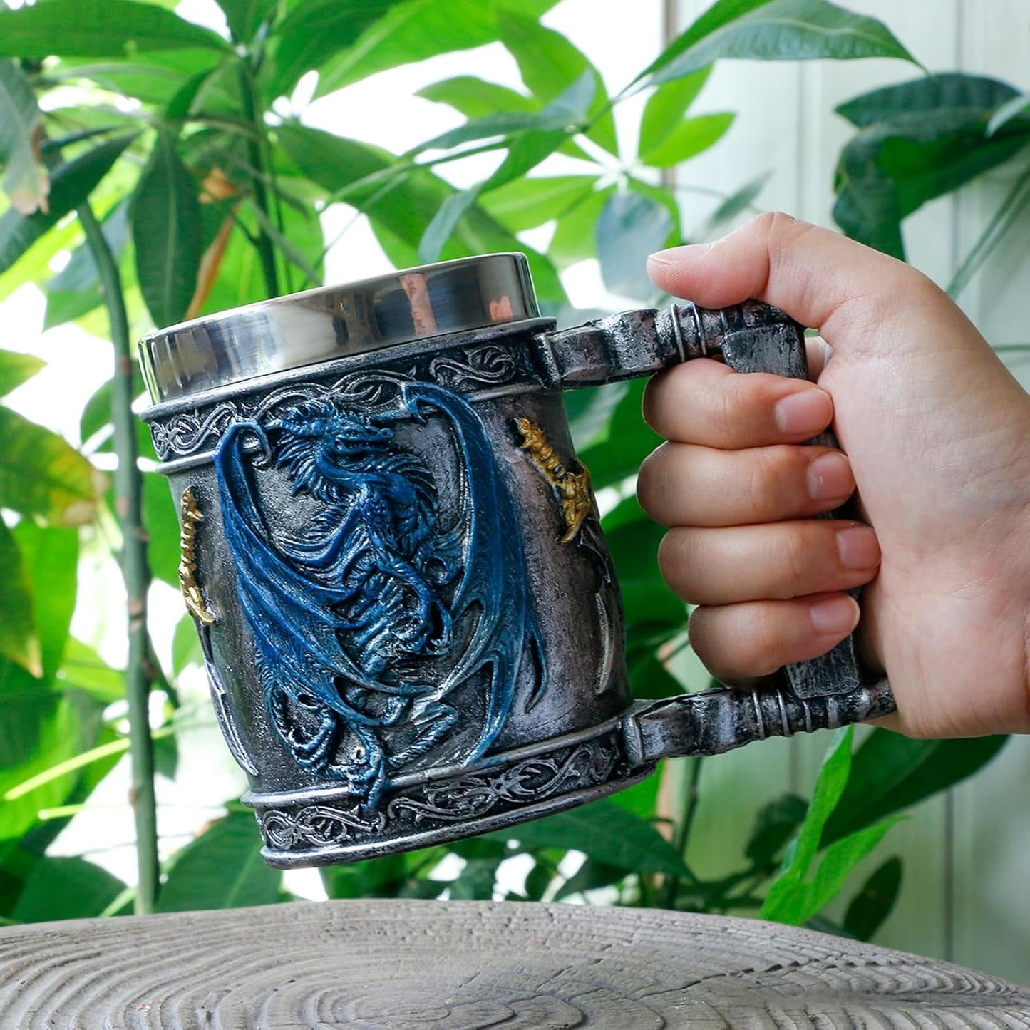 Medieval Blue Dragon D&D Game Mug of Throne Merchandise Beer Steins Viking Tankard Mug Stainless Coffee Cup Gift Mugs for Men Dragon Collector Themed Party Decoration