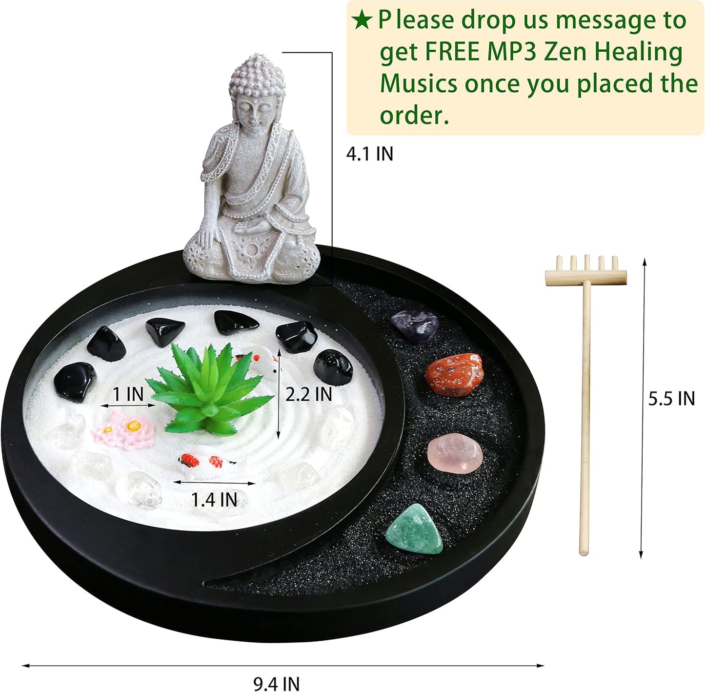 Meditation Buddha Zen Garden - Sun Moon Zen Garden Kit for Desk - Yin Yang Chakra Rock Sand Garden Shine Altar Zen Decor Gifts for Adult w/Rake Accessories Healing Crystal Succulent