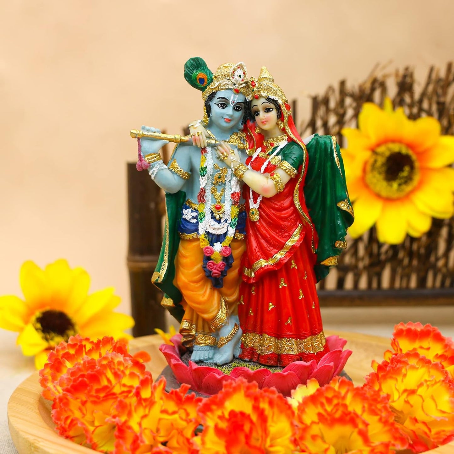 alikiki Indian God Radha Krishna Statue - 5.7”H Hindu Goddess Radha and God Krishna Sculptur India Murti Item Home Office Temple Mandir Shrine Altar Pooja Item