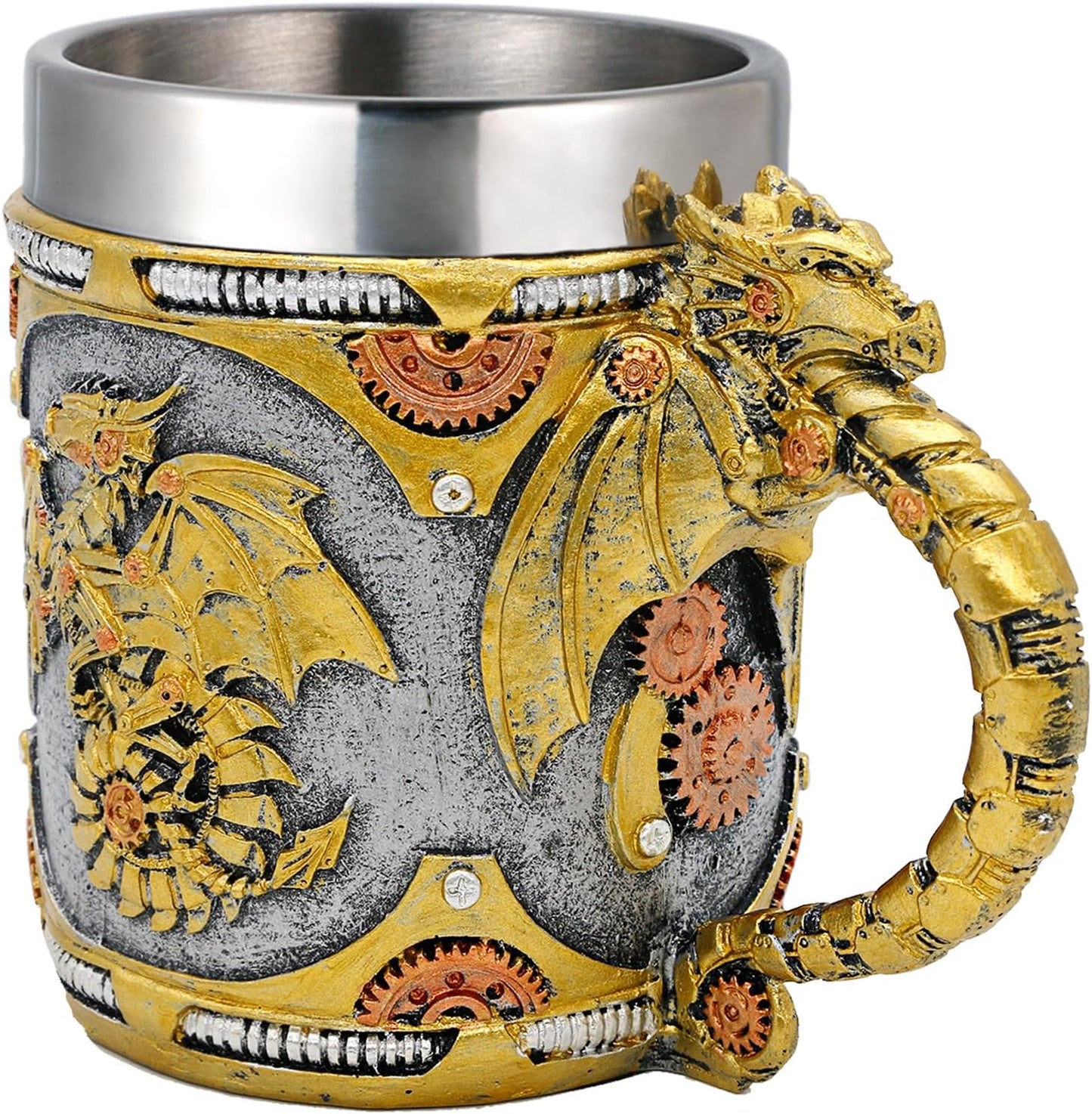 alikiki Medieval Steampunk Dragon Mug - 15.8oz Renaissance Mechanical Dragons Beer Stein Tankard Stainless Coffee Cup Father Day Gift Mug for Dragon Collector Lovers Themed Party Decoration