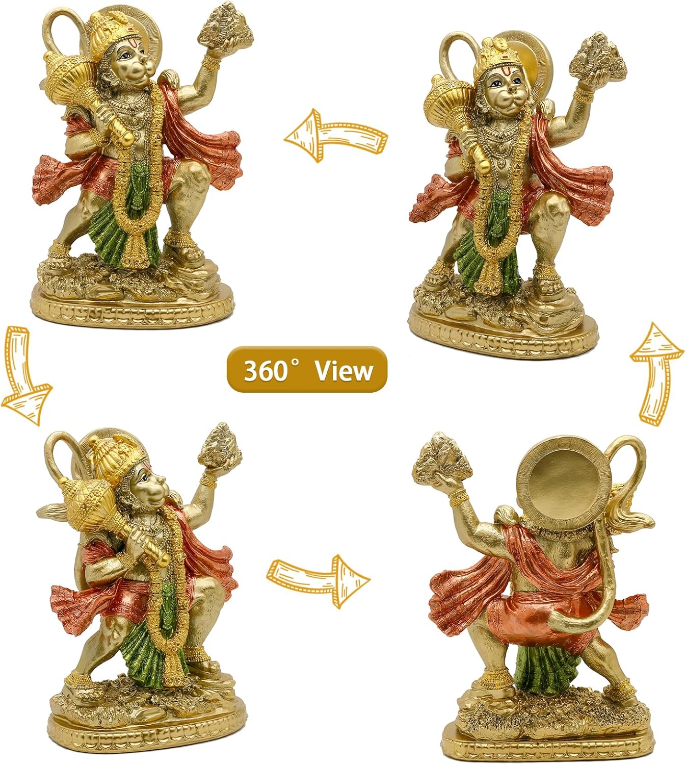 alikiki Hindu God Flying Hanuman Statue - India Idol Murti Pooja Sculpture Home Temple Mandir Pooja Decor Yoga Meditation Room Altar Puja Item Spirtitual Gifts