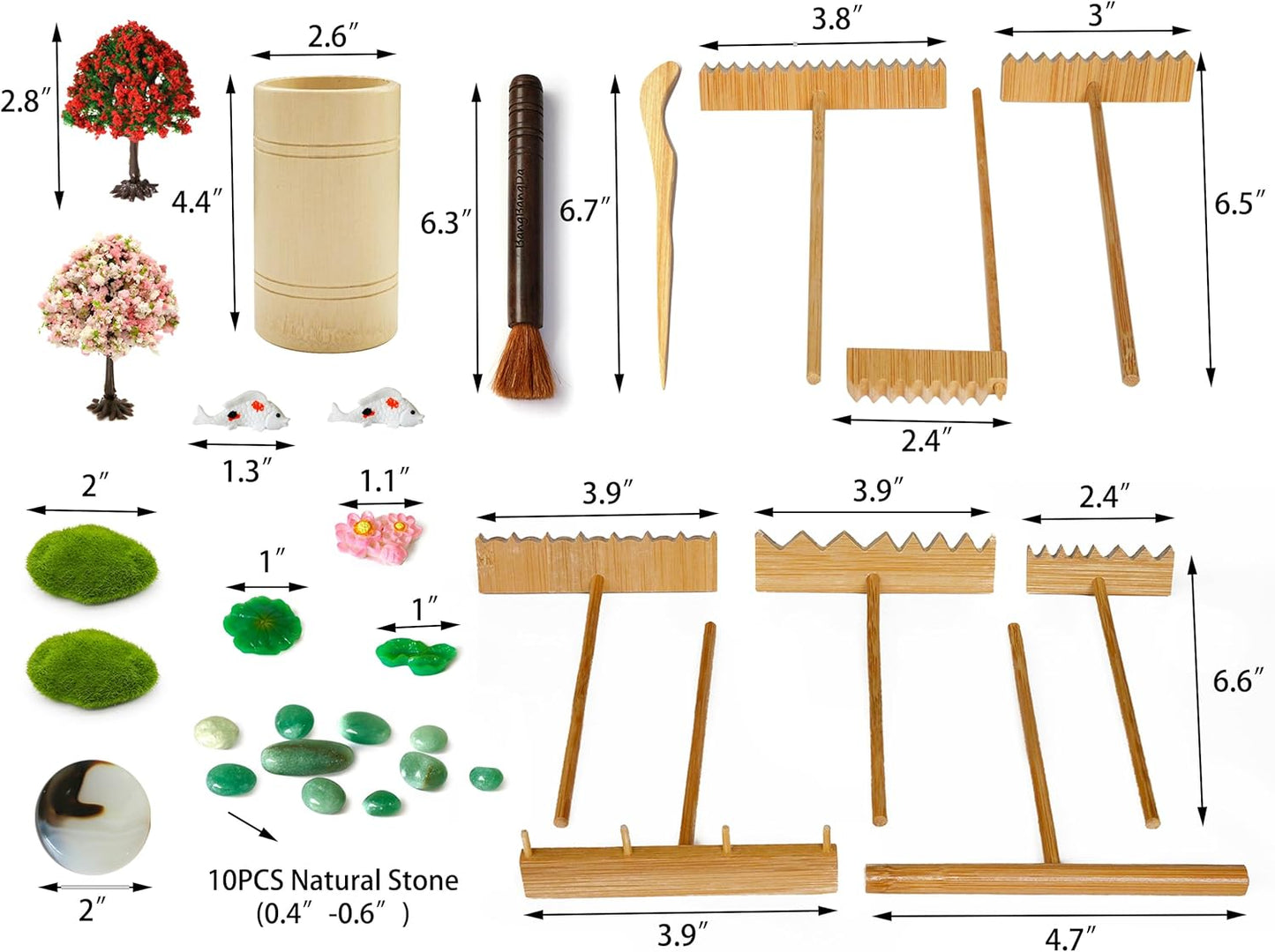 Zen Garden Tools Kit Accessories - Japanese Zen Garden Decor Zen Rake Set Mini Bamboo Rock Sand Garden Rakes Japan Zen Gift w/Healing Stone Bonsai Tree Home Office Yoga Meditation Room Zen Decor