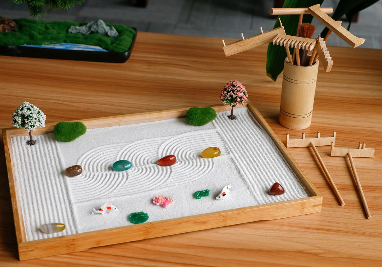 Zen Garden Decor Rake Tool - Sand Zen Garden Accessories Japanese Zen Garden Kit Tabletop Rock Zen Decor Japan Zen Gifts for Home Office Desk Meditation Room Relaxation Birthday Gifts Father Mother