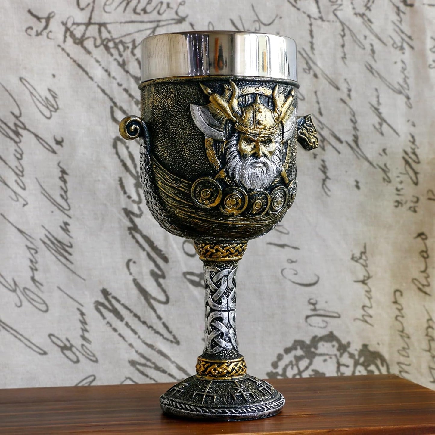 Medieval Viking Odin Wine Goblet - Viking Gifts for Men 7oz Stainless Steel Drinking Cup Norse Viking Warrior Dragon Ship Chalice Viking Fans Gifts Party Decoration