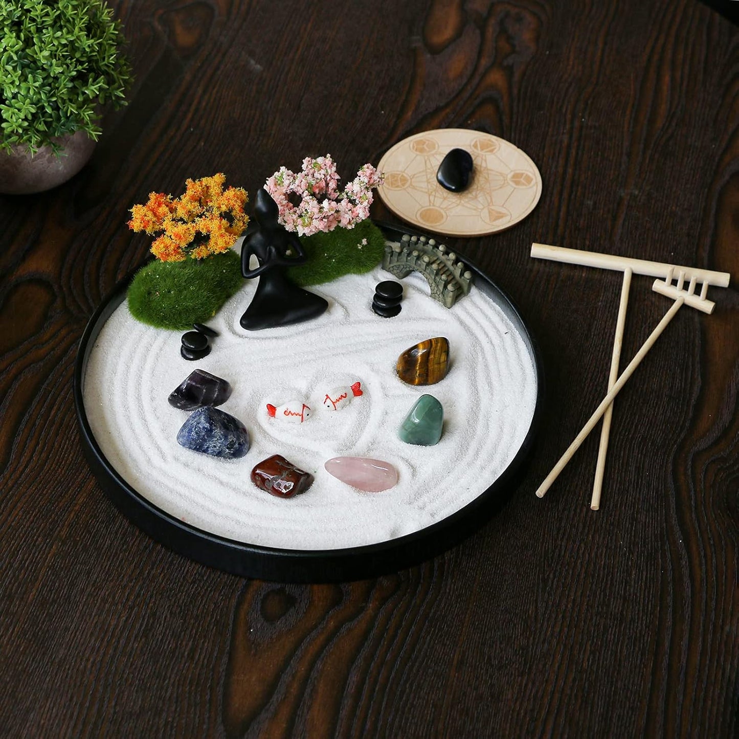 BangBangDa Tabletop Chakra Yoga Zen Garden - Meditation Altar Zen Kit Set Japanese Crystal Quartz Rock Sand Zen Garden Home Office Spiritual Zen Gifts for Friends Adults Women