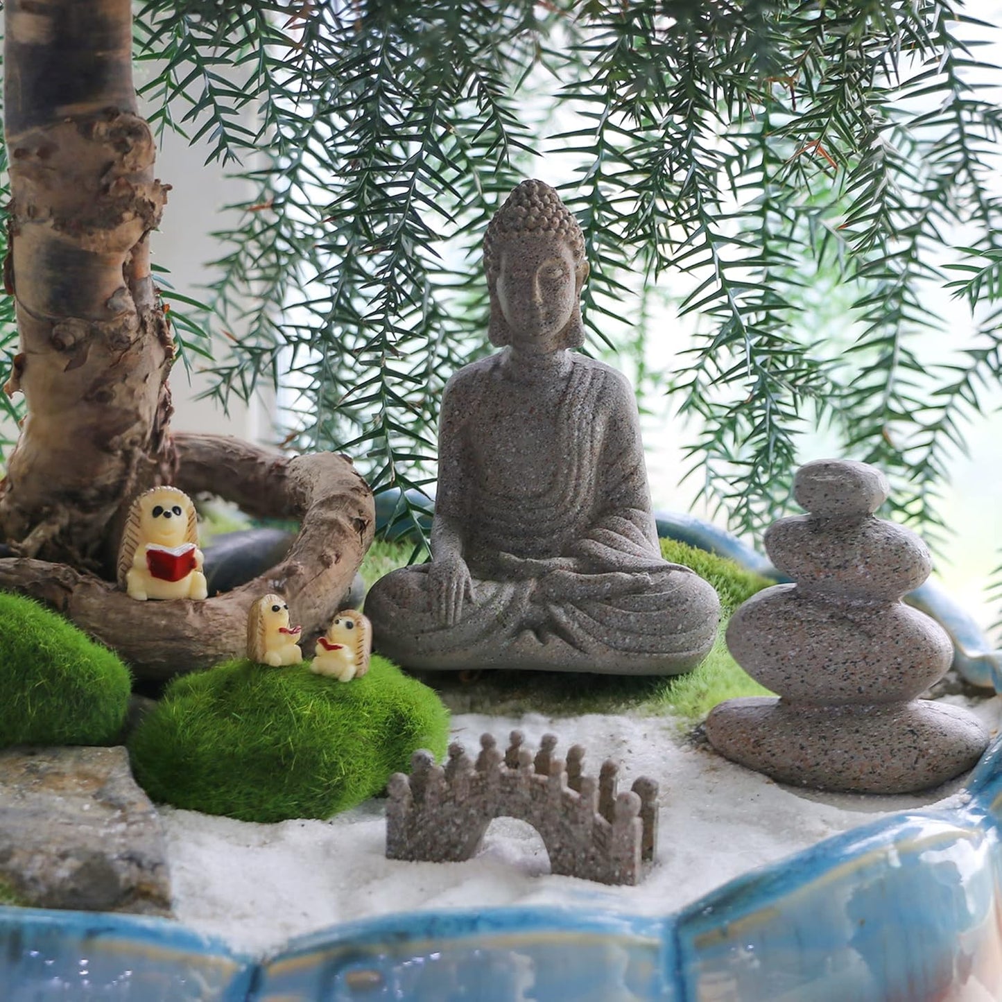 BangBangDa Meditation Zen Garden Accessories - Miniature Buddha Garden Kit Micro Landscape Terrarium Kit DIY Fairy Garden w/Buddha Bridge Pagoda Stone Cairn