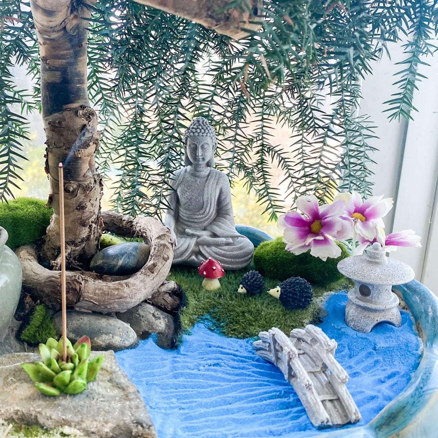 Meditation Buddha Zen Garden Accessories - Miniature Garden Decoration DIY Tabletop Rock Sand Garden Ornaments Micro Landscape Fairy Garden Terrarium Decor Zen Gifts Indoor Outdoor Decor