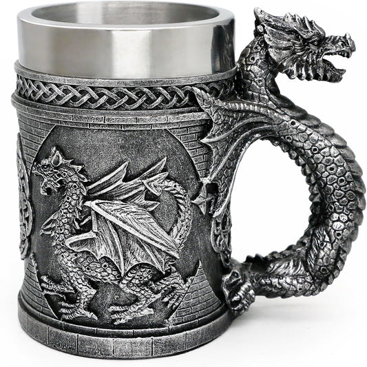 Medieval D&D Dragon Game Mug of Thrones Merchandise 21oz Large Beer Steins Viking Tankard Mug Stainless Coffee Cup Gift Mug for Dragon Collector, Themed Party Decoration