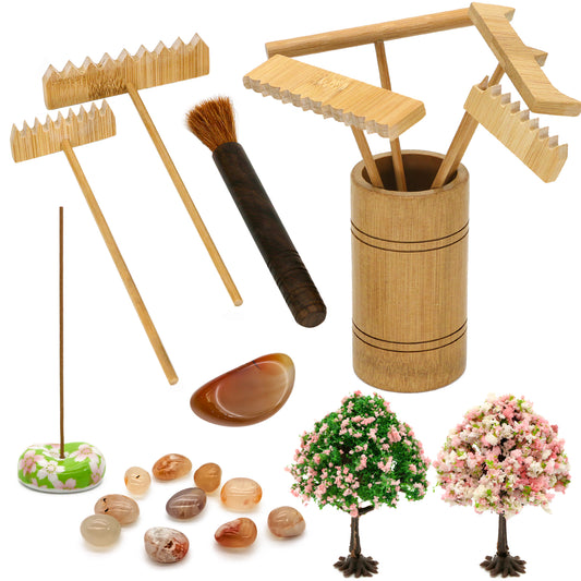 Tabletop Zen Garden Accessories Kit - Japanese Sand Zen Garden Rakes Tools Set,Office Relaxation Gifts with Healing Stones Zen Garden Decor for Man Woman Father Mother Birthday Gifts