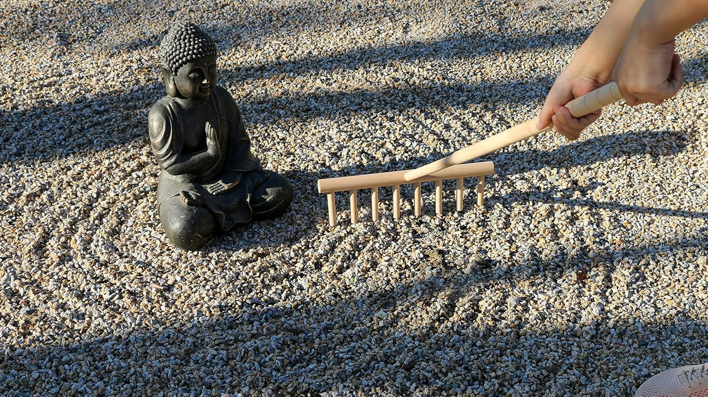 Outdoor Zen Garden Rake Tool- Large Japanese Garden Rakes Full Size 48" Long 8 Tines Solid Beech Wood Zen Rake for DIY Rock Sand Garden Accessories Tress Relief Gifts for Adult