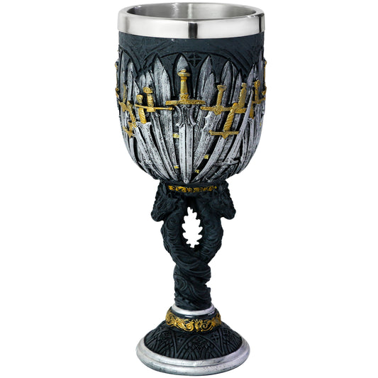 alikiki Medieval Swords Dragon Wine Goblet - GOT D&D Game Chalice of Merchandise - 7oz Stainless Steel Drinking Cup - Fantasy Dungeons and Dragons Party Gifts for Birthday Men Women