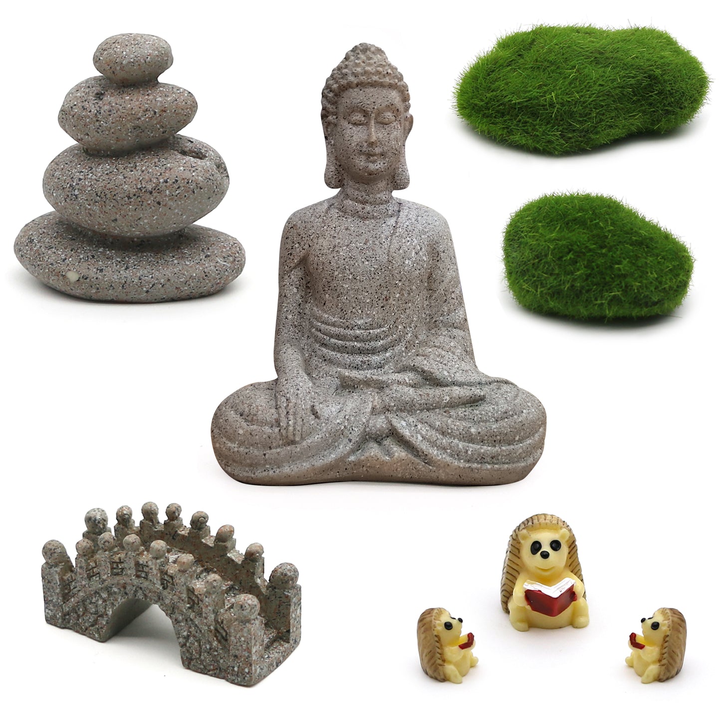 BangBangDa Meditation Zen Garden Accessories - Miniature Buddha Garden Kit Micro Landscape Terrarium Kit DIY Fairy Garden w/Buddha Bridge Pagoda Stone Cairn