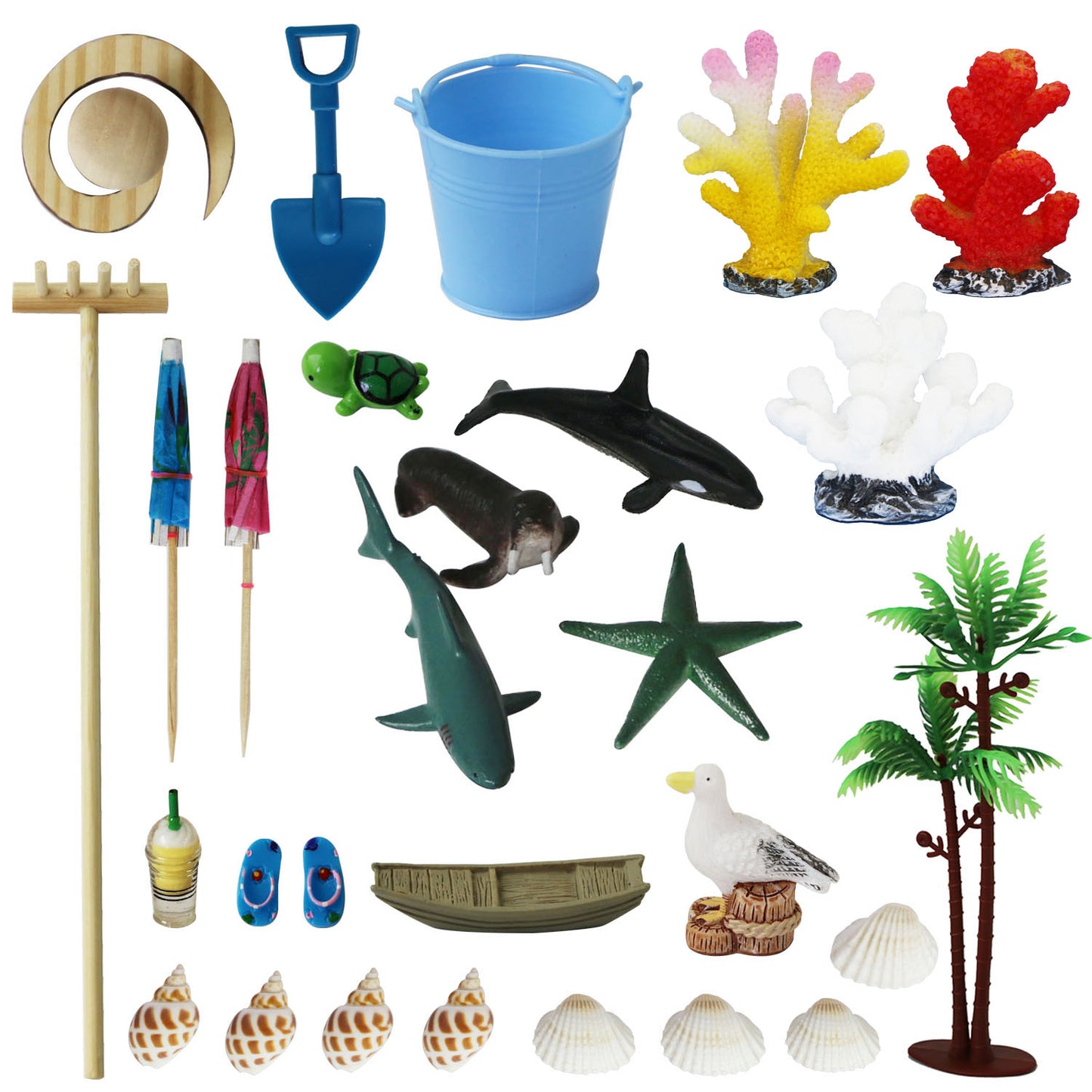 Beach Zen Garden Accessories Kit - Desktop Beach Fairy Garden Kit Sandbox Decor Tools Bamboo Rake Ornament Decoration Office Stress Relief Toys Therapy Man Woman Father Mather Meditation Zen Gifts