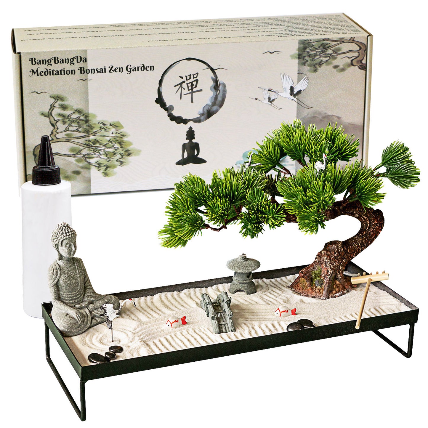 BangBangDa Japanese Meditation-Decoration - Home Office Bonsai Decor for Table Desk - Buddha Rock Sand Tabletop Decor Gifts for Women Man Friends