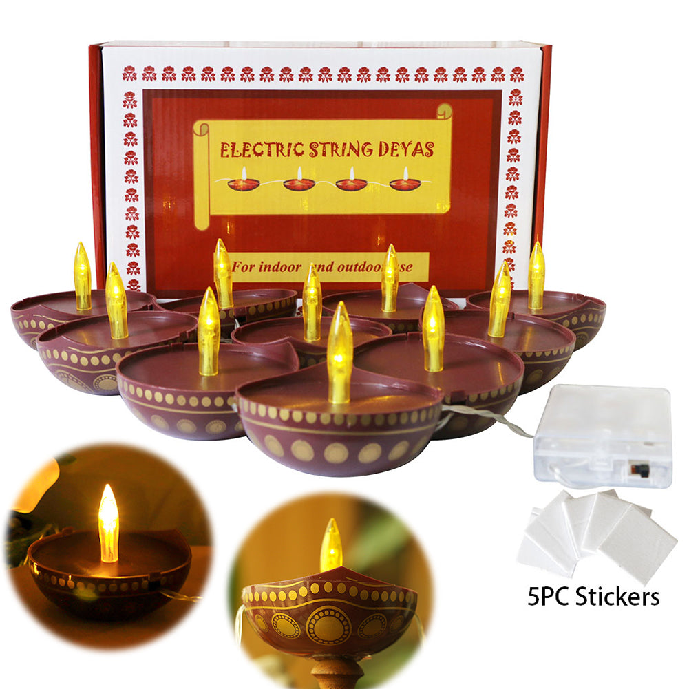 Diwali Diya String Lights - Diwali Gift Decor 10PCS LED Deepawali Battery Operated Diyas Indian Pooja Room Home Office Mandir Puja Gifts Hindu Wedding Light